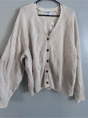 Old Navy Beige/Cream V-Neck Button Front Cardigan